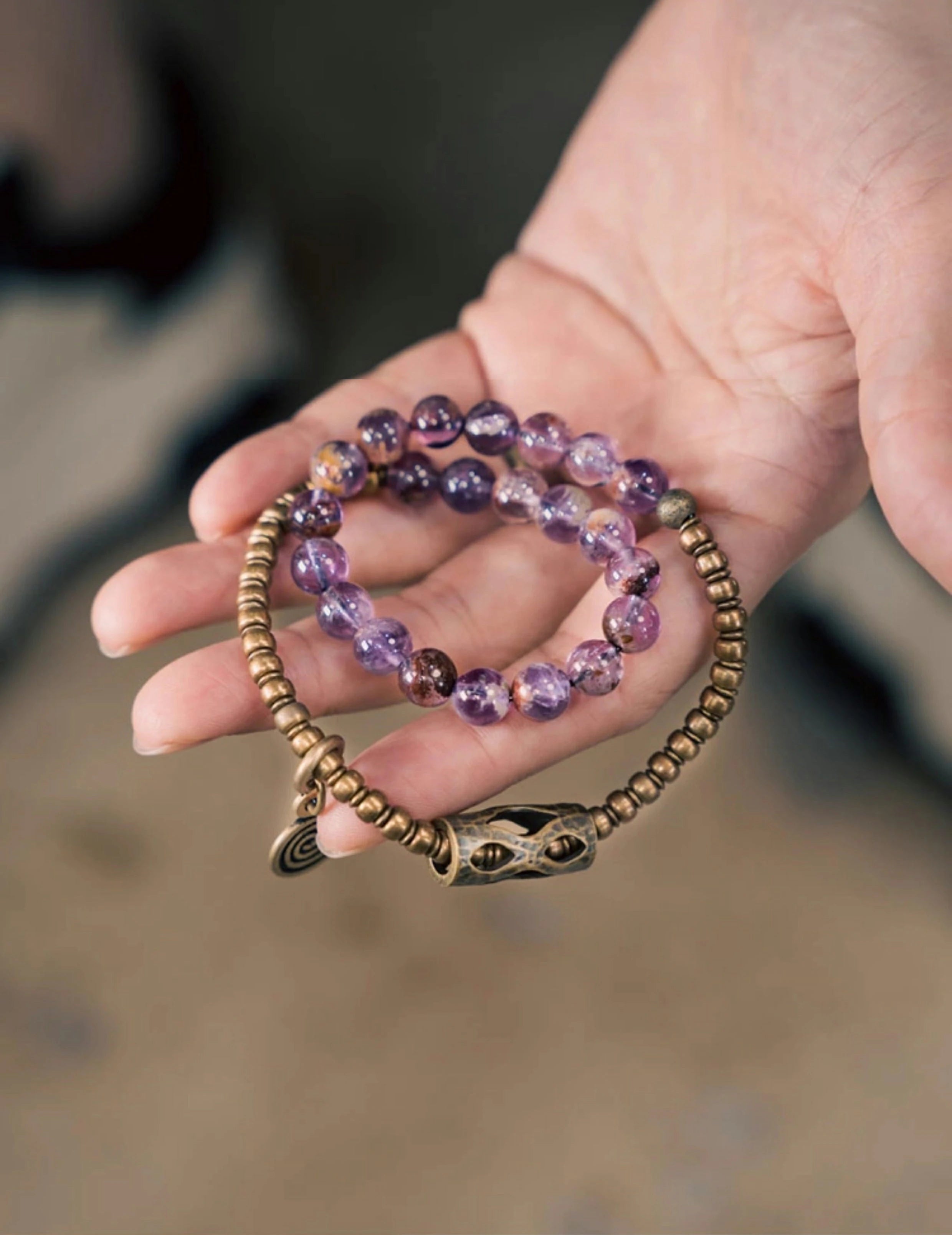 Kalyana Aura Vintage Purple Phantom Crystal Brass Bracelet