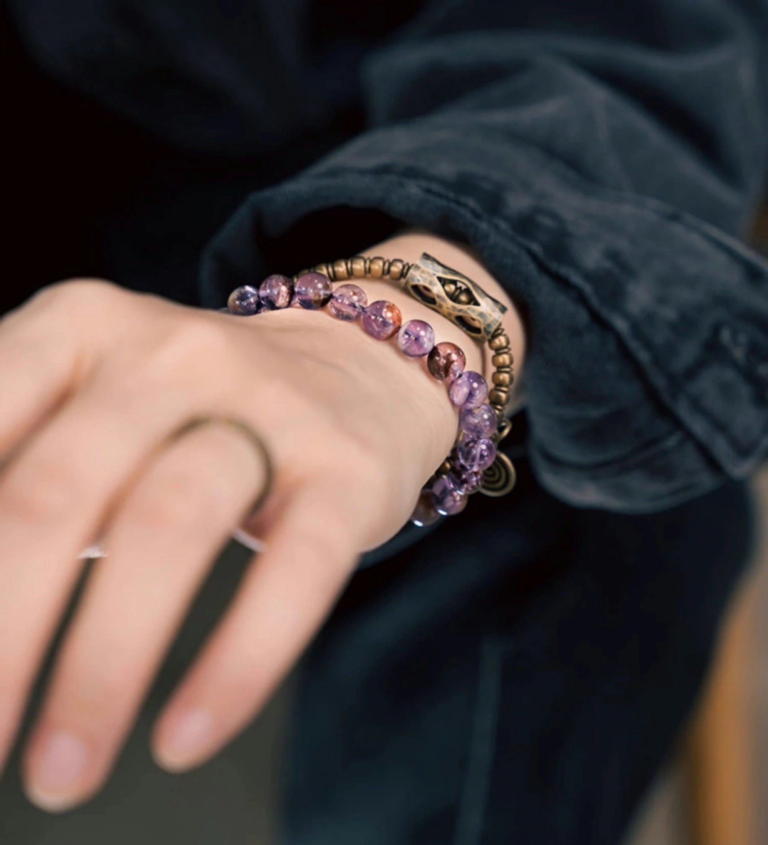 Kalyana Aura Vintage Purple Phantom Crystal Brass Bracelet
