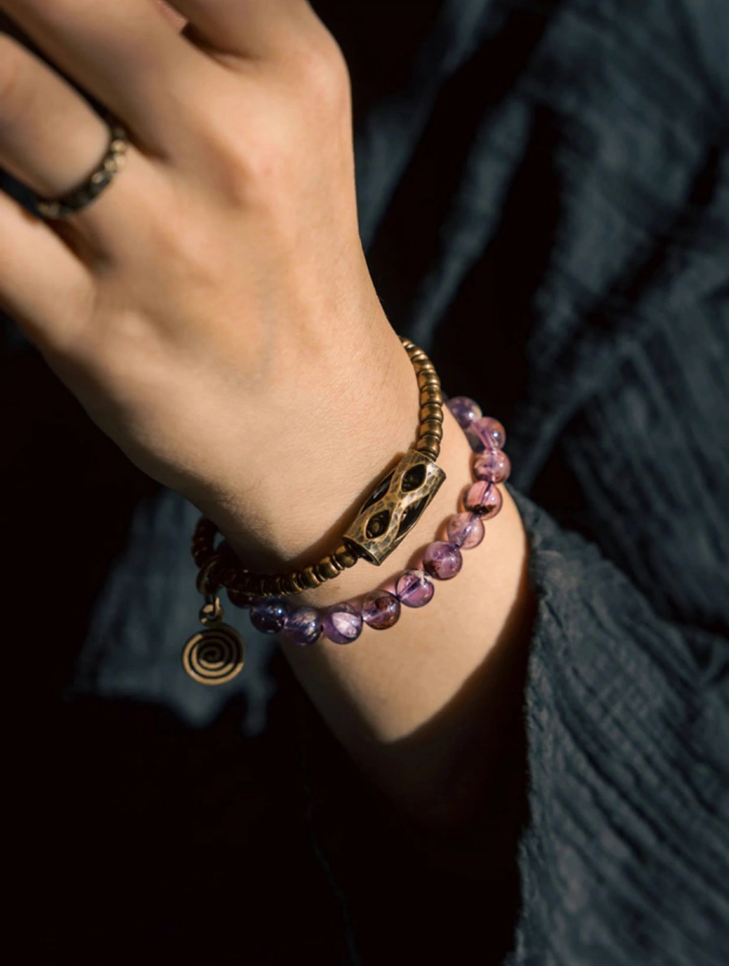 Kalyana Aura Vintage Purple Phantom Crystal Brass Bracelet