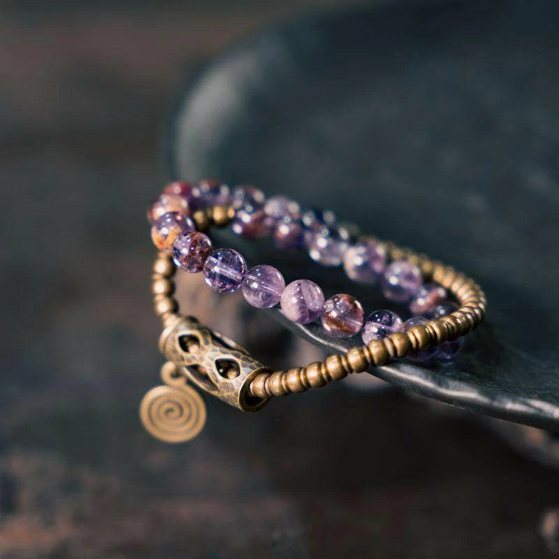 Kalyana Aura Vintage Purple Phantom Crystal Brass Bracelet