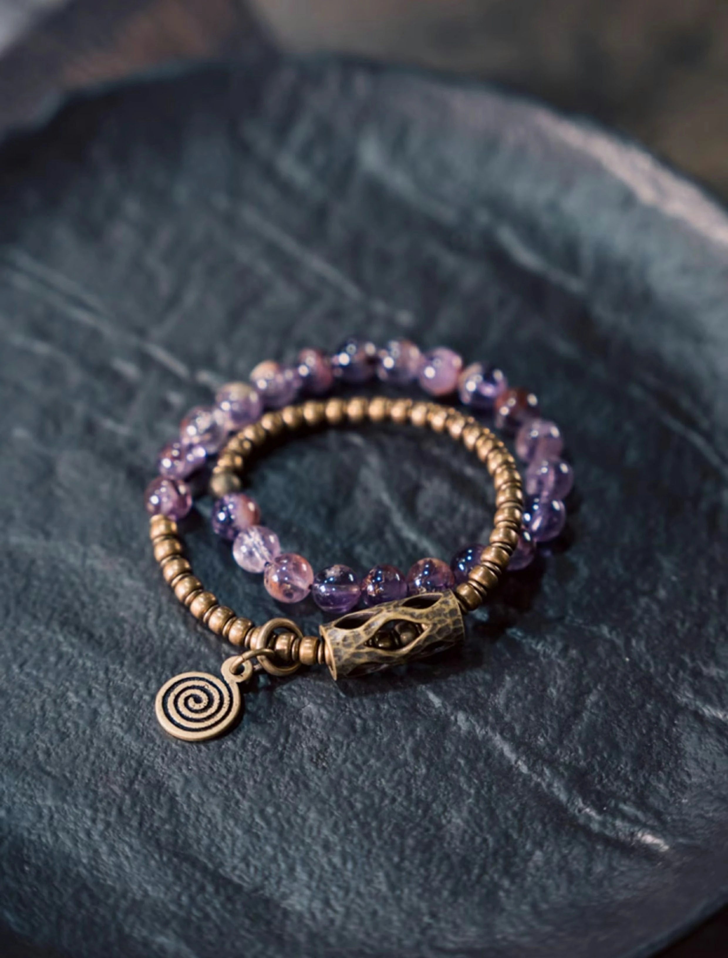 Kalyana Aura Vintage Purple Phantom Crystal Brass Bracelet