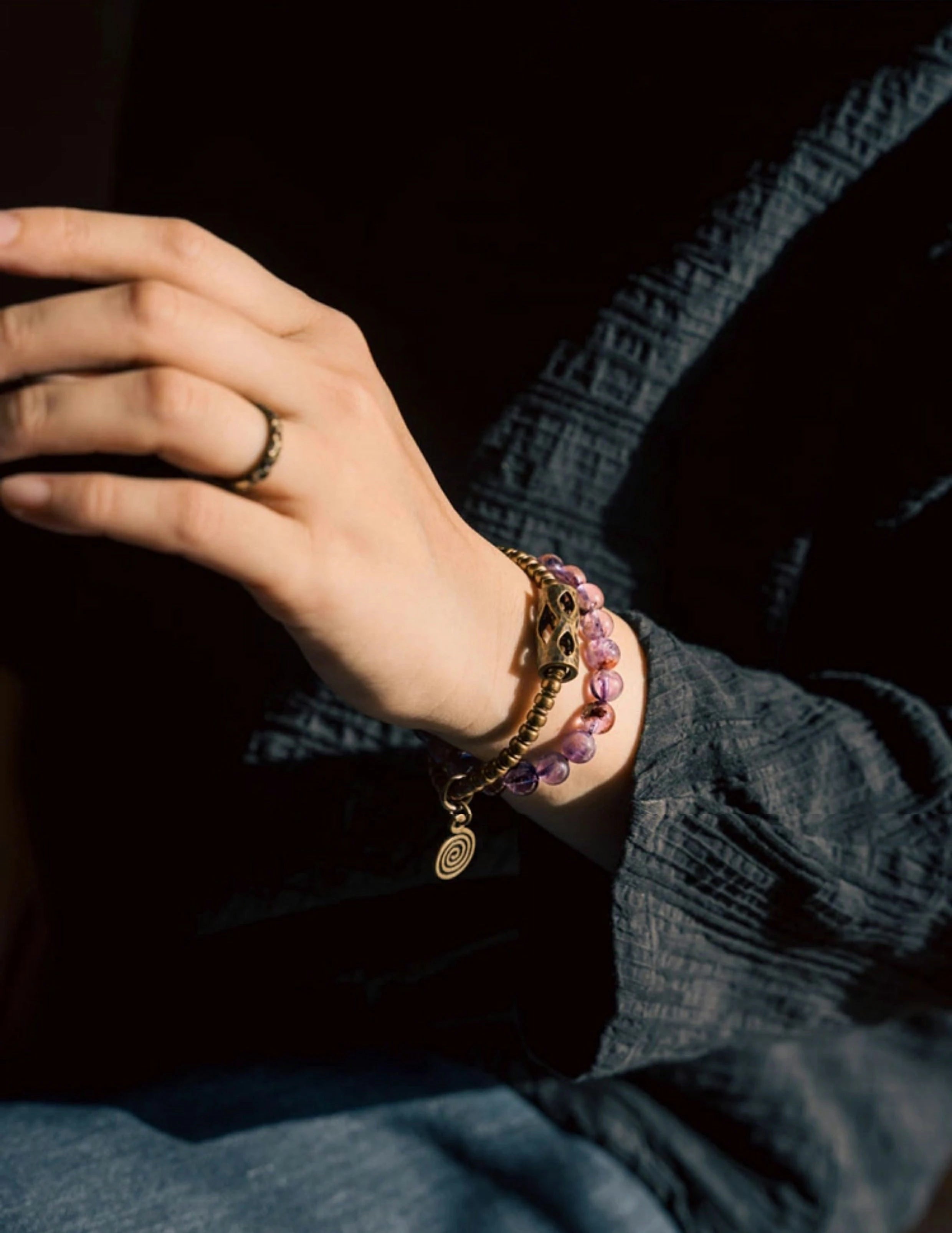 Kalyana Aura Vintage Purple Phantom Crystal Brass Bracelet