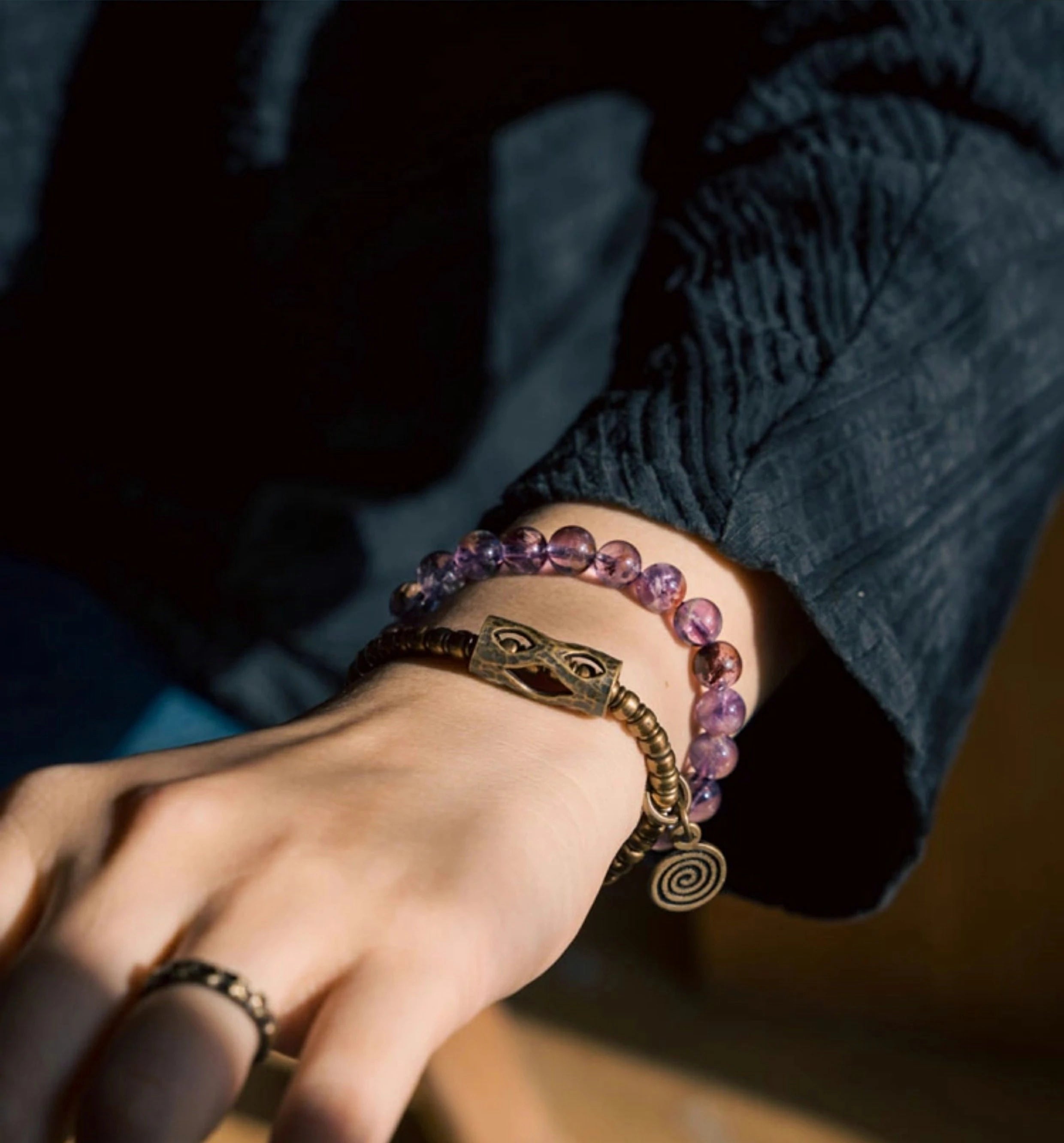 Kalyana Aura Vintage Purple Phantom Crystal Brass Bracelet