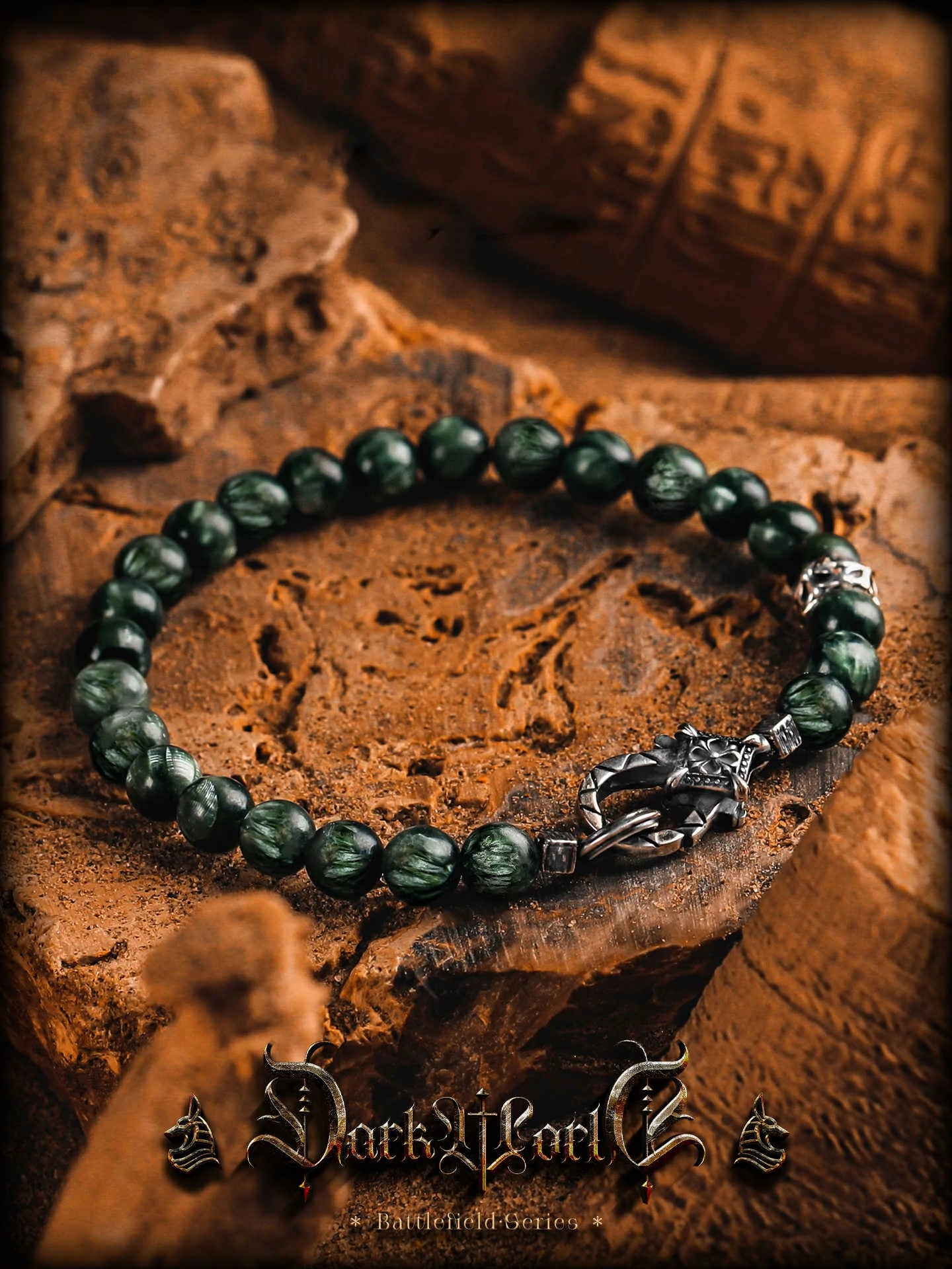 Kalyana Aura Vintage Seraphinite 316L Titanium Steel 925 Silver Bracelet