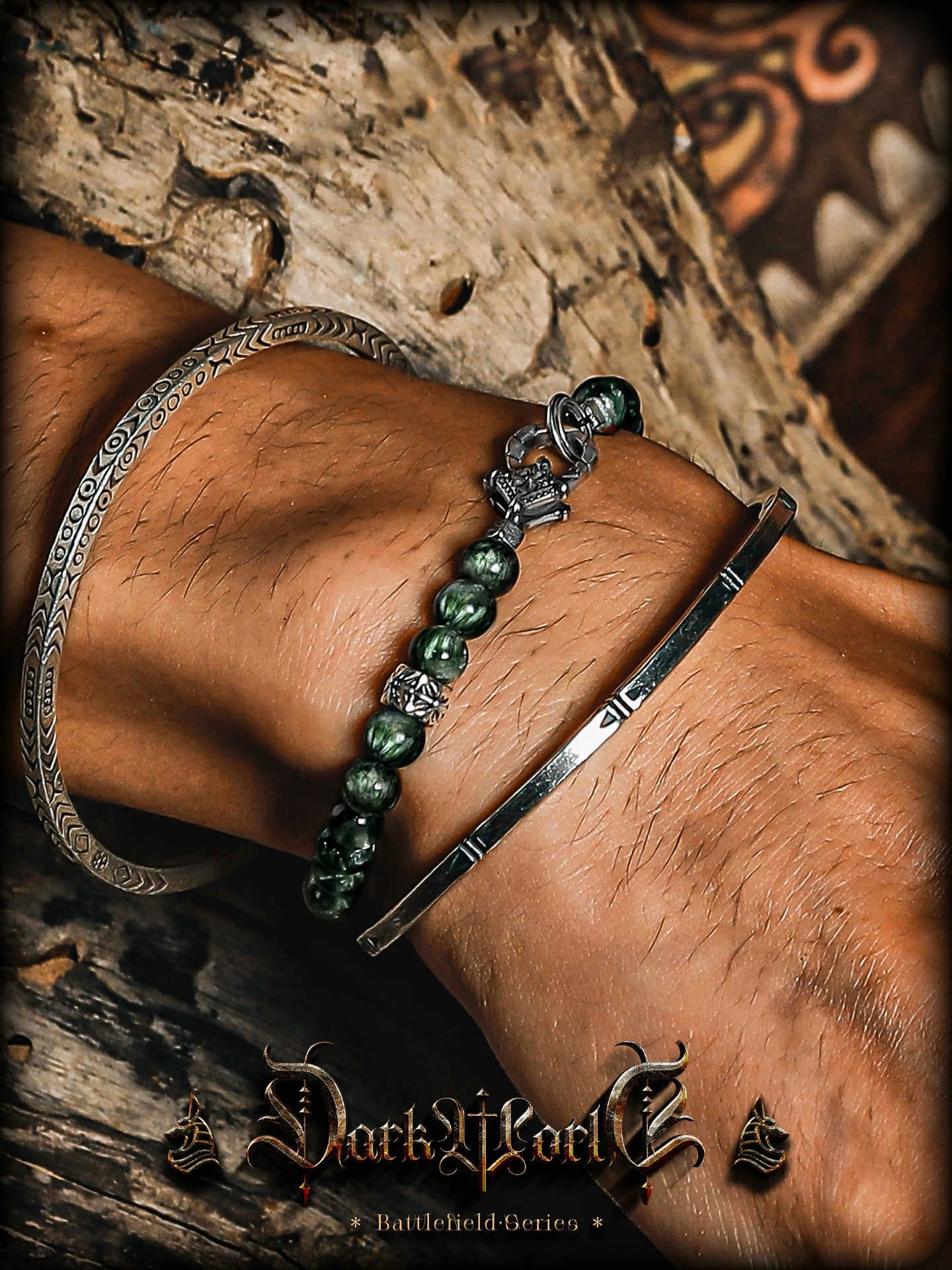 Kalyana Aura Vintage Seraphinite 316L Titanium Steel 925 Silver Bracelet