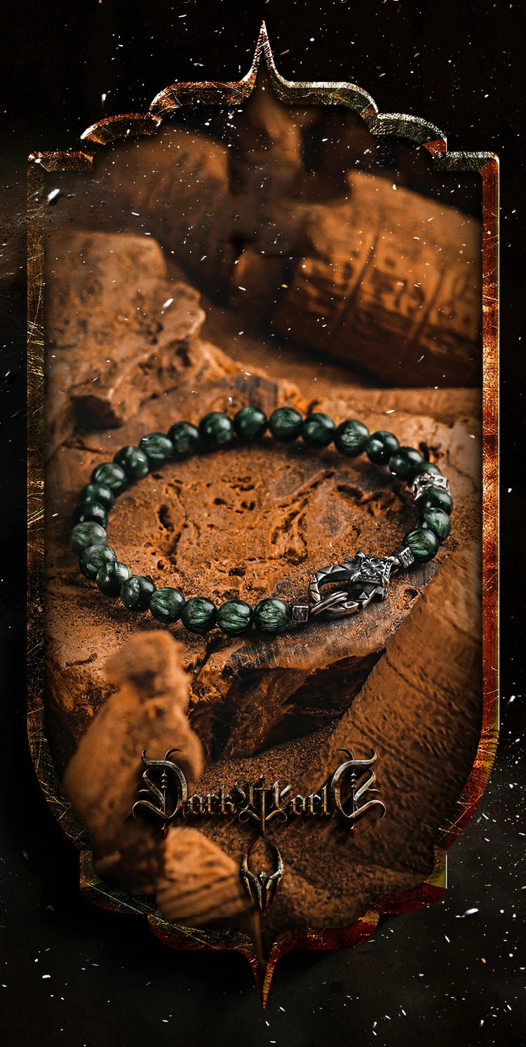 Kalyana Aura Vintage Seraphinite 316L Titanium Steel 925 Silver Bracelet