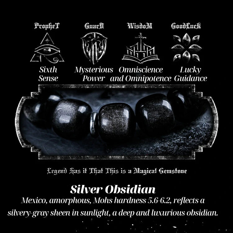 Kalyana Aura Vintage Silver Sheen Obsidian Obsidian 316L Titanium Steel Bracelet Men