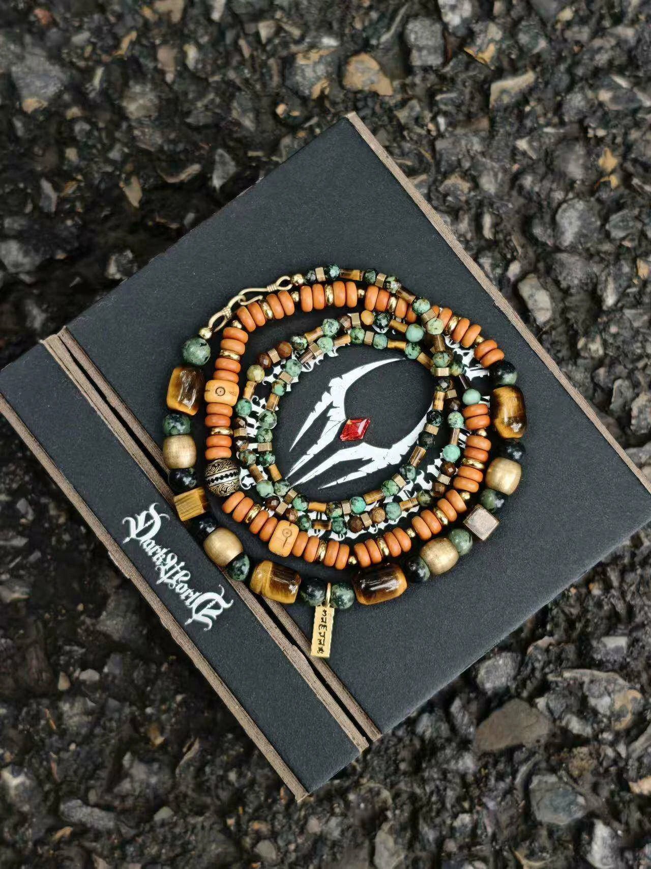 Kalyana Aura Vintage Tiger's Eye Malachite s925 Silver Brass 316L Titanium Steel Bracelet Men