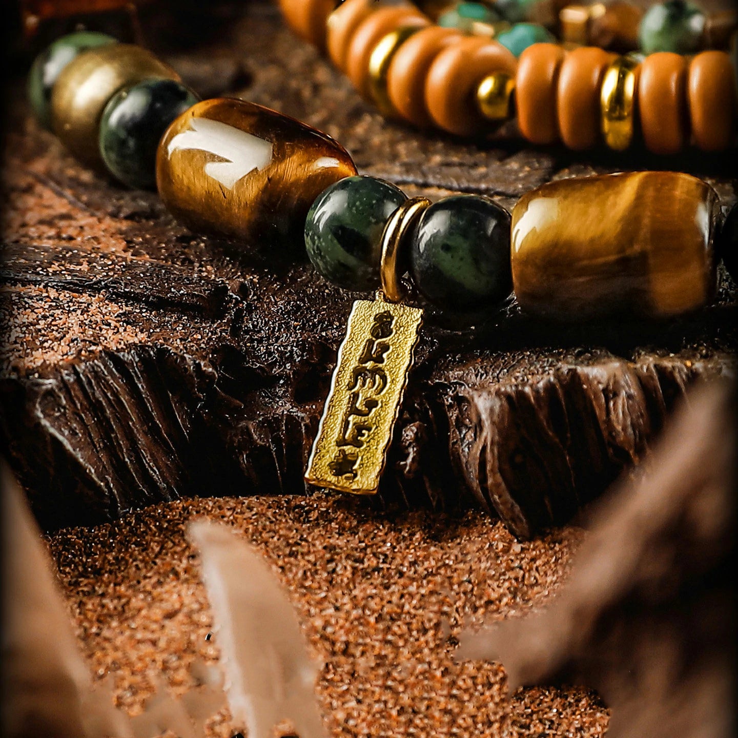 Kalyana Aura Vintage Tiger's Eye Malachite s925 Silver Brass 316L Titanium Steel Bracelet Men