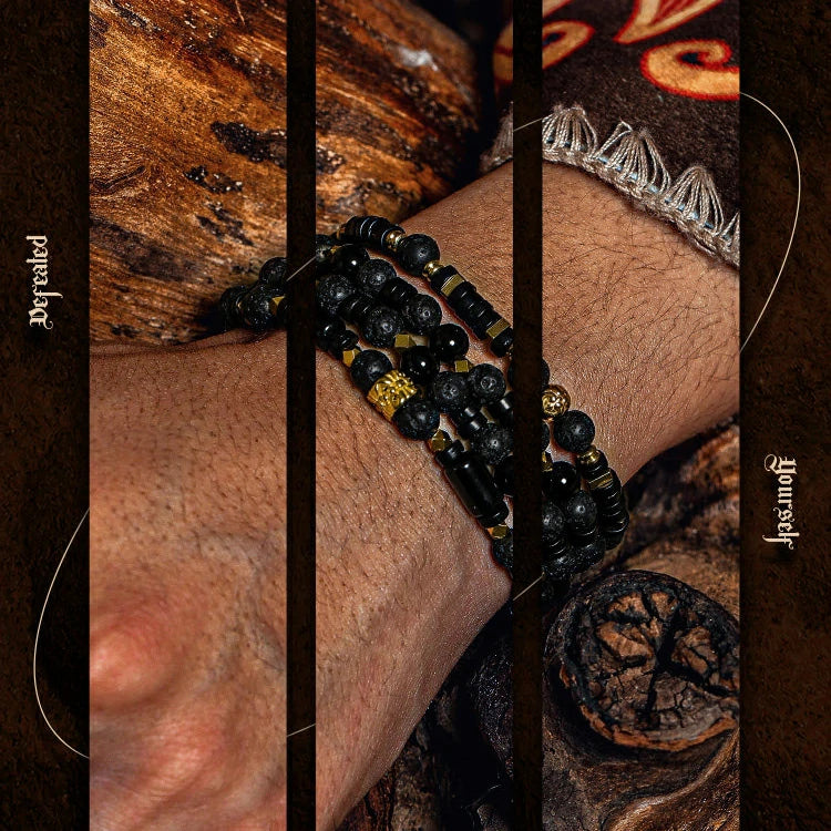 Kalyana Aura Vintage Volcanic rock Black obsidian 316L Titanium Steel Bracelet Men