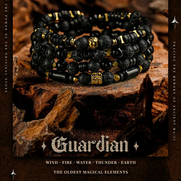 Kalyana Aura Vintage Volcanic rock Black obsidian 316L Titanium Steel Bracelet Men