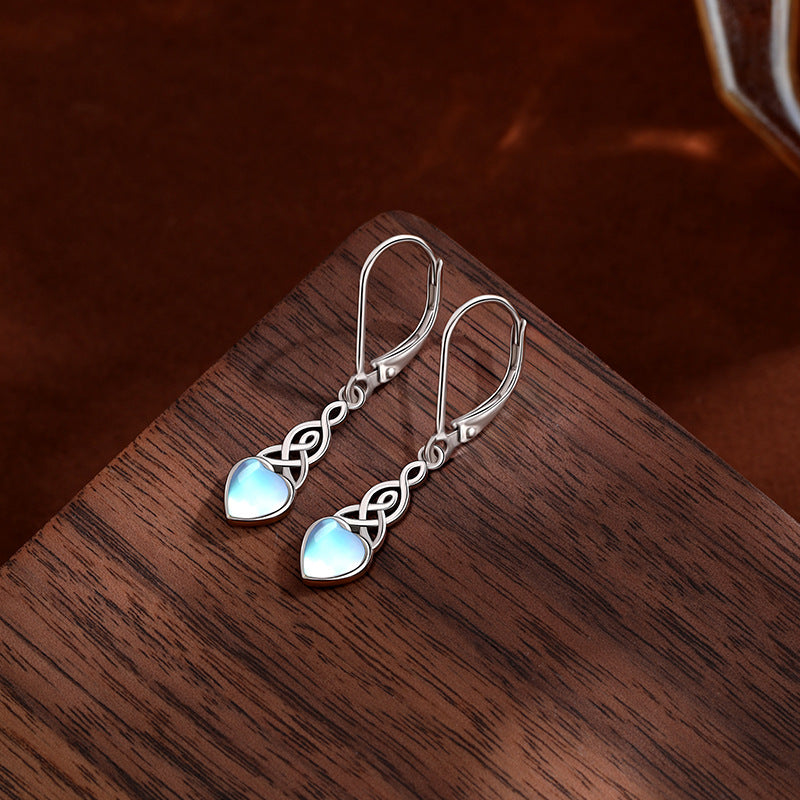 Kalyana Aura Heart-Shaped Moonstone Silver Clip Earrings Women