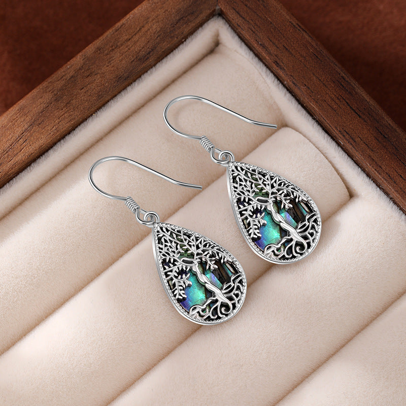 Kalyana Aura Sterling Silver Abalone Shell Teardrop-Shaped Tree of Life Earrings Women