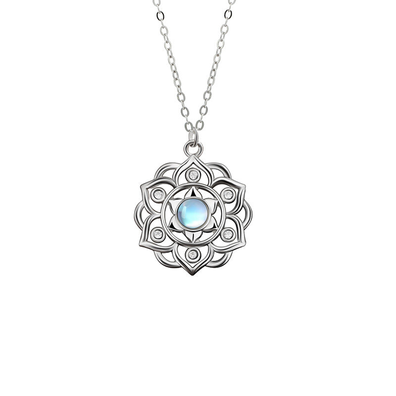 Kalyana Aura Moonstone Lotus Pendant Clavicle Necklace Women