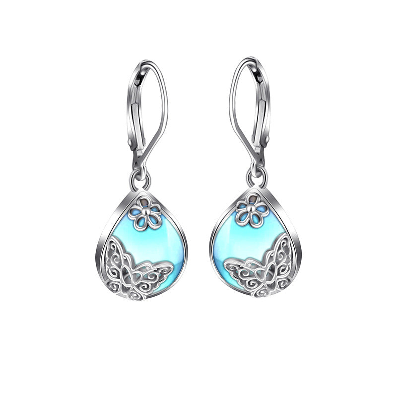 Kalyana Aura Moonstone Flower Butterfly Earrings Women
