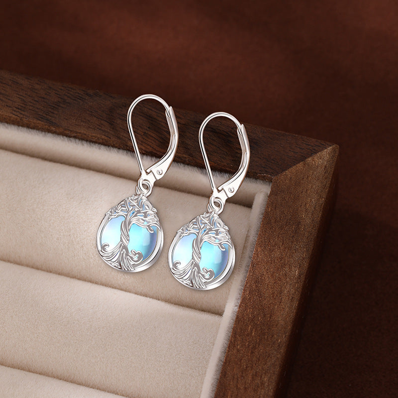 Kalyana Aura Moonstone Sterling Silver Tree of Life Earrings Women