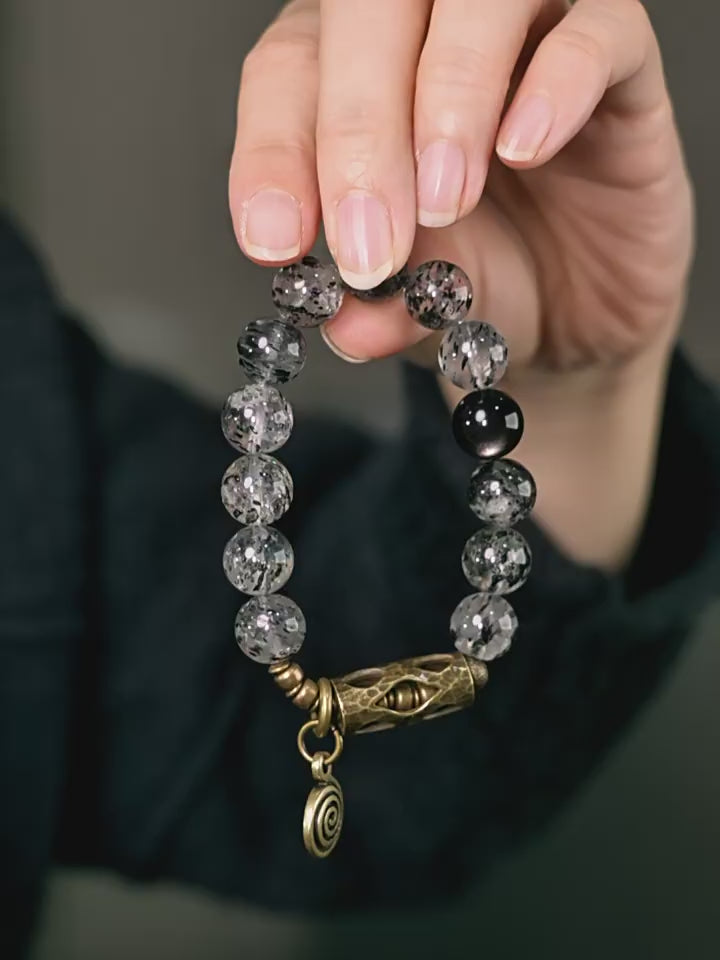 Kalyana Aura Natural Crystal Biotite Obsidian Bracelet