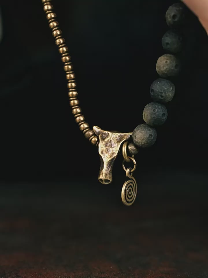 Kalyana Aura Golden Obsidian Bull Head Pendant Bracelet