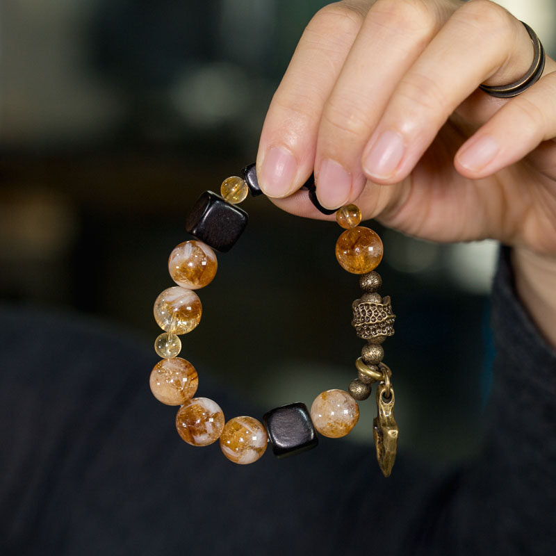 Kalyana Aura Yellow Topaz Ebony Beads Bracelet