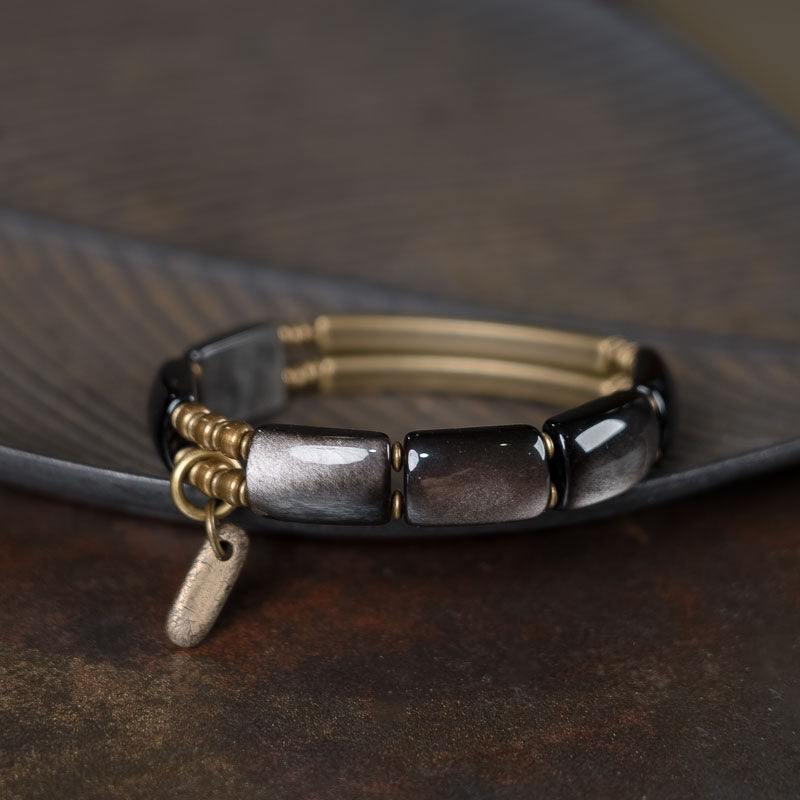Kalyana Aura Vintage Cat’s Eye Obsidian Brass Bracelet