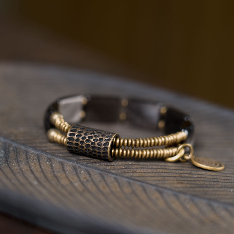 Kalyana Aura Vintage Cat’s Eye Obsidian Brass Bracelet